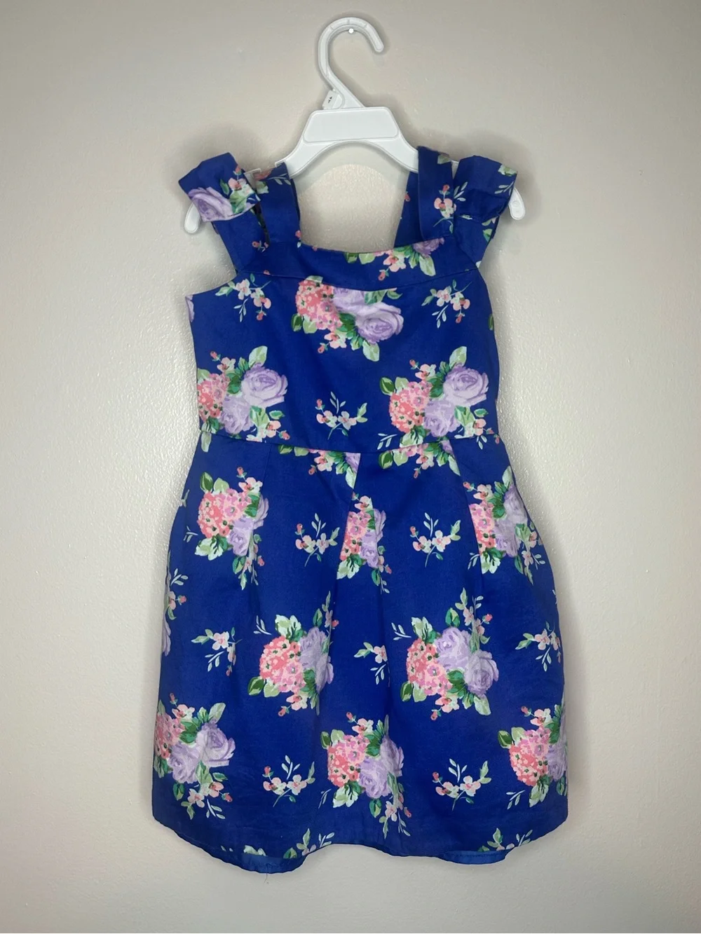 Janie and Jack Royal Blue Floral Off the Shoulder Summer Dress size 6